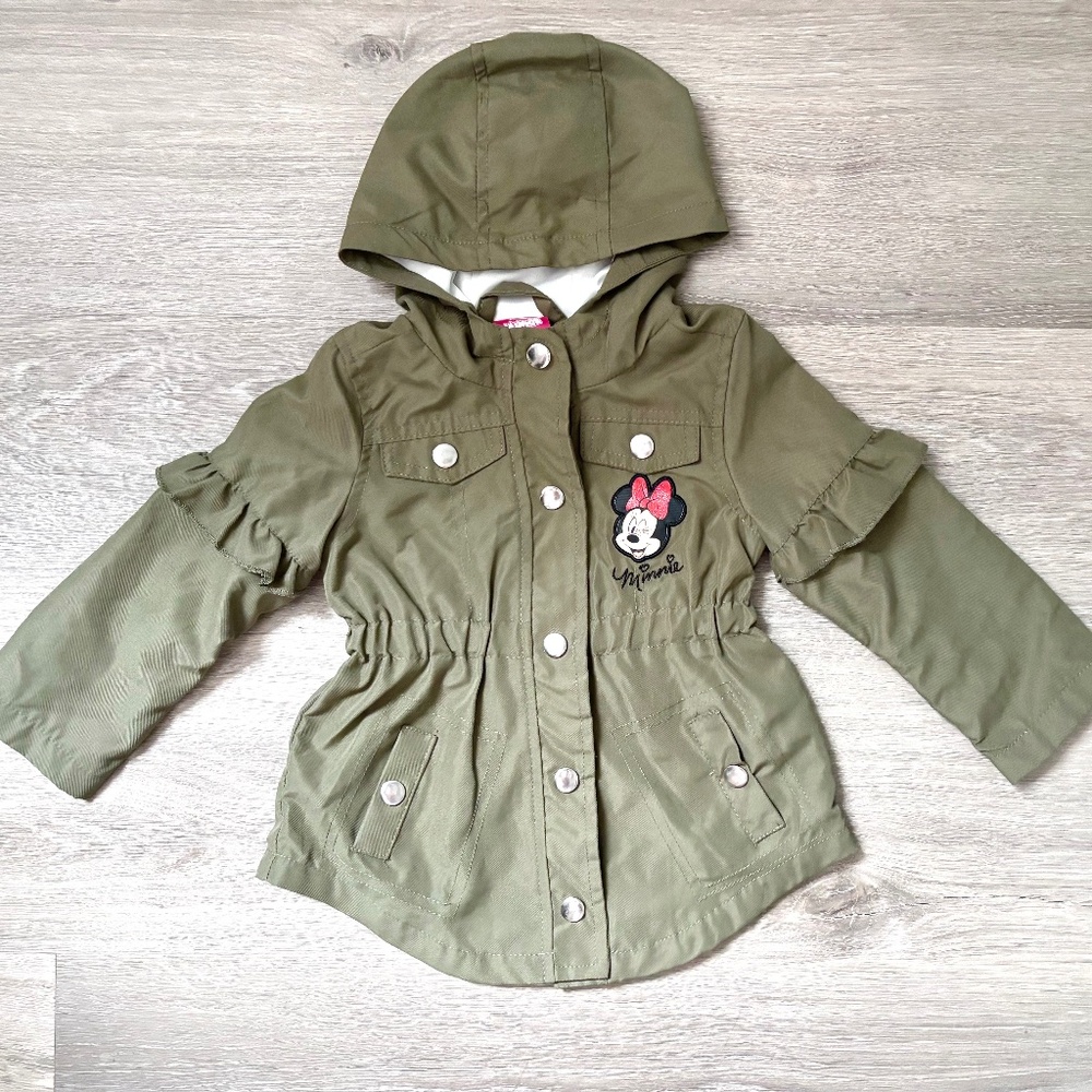 Disney Junior MINNIE MOUSE Olive Green Lightweight Toddler Cinched JACKET 2T